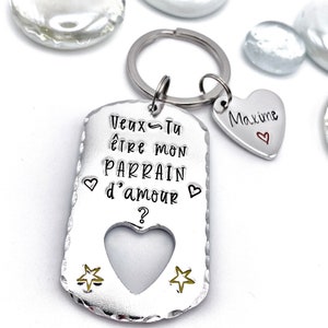 Parrain Porte Clé, Hand Stamped Veux-tu être mon Parrain?, French Keyring for Godfather, Demande Parrain