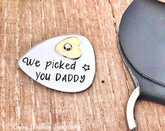 Hand Stamped Guitar Pick, Personalized Message Keyring, Custom Guitar Pick, Father's Day Gift