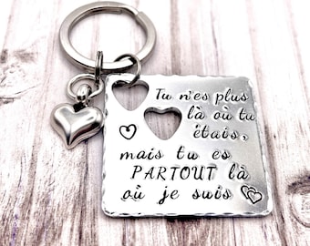 Hand Stamped French Message Keyring, Bereavement Keyring French, French Love Message