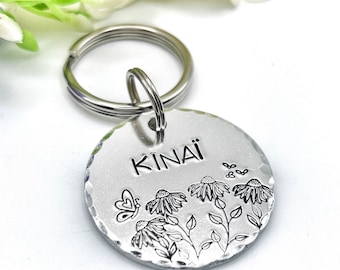 Custom Dog Identification Tag, Personalized Pet ID Tag, Dog Tag with Sunflowers