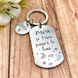Hand Stamped Personalised French Message Keyring, Dad Husband Papa, Father's Day