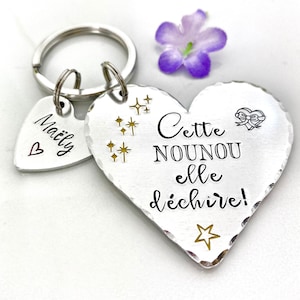 Super Nounou, Hand Stamped Nounou Gift, French Nounou, Keychain Nounou