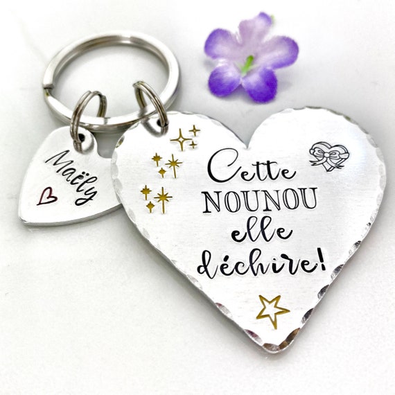 Super Nounou, Hand Stamped Nounou Gift, French Nounou, Keychain Nounou 