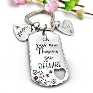 Nounou qui Déchire, Hand Stamped Nounou Gift, French Nounou, Keychain Nounou