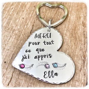 Hand Stamped Merci Maitresse Keychain, French Teacher Keyring, Gift French Teacher, Cadeau Maîtresse