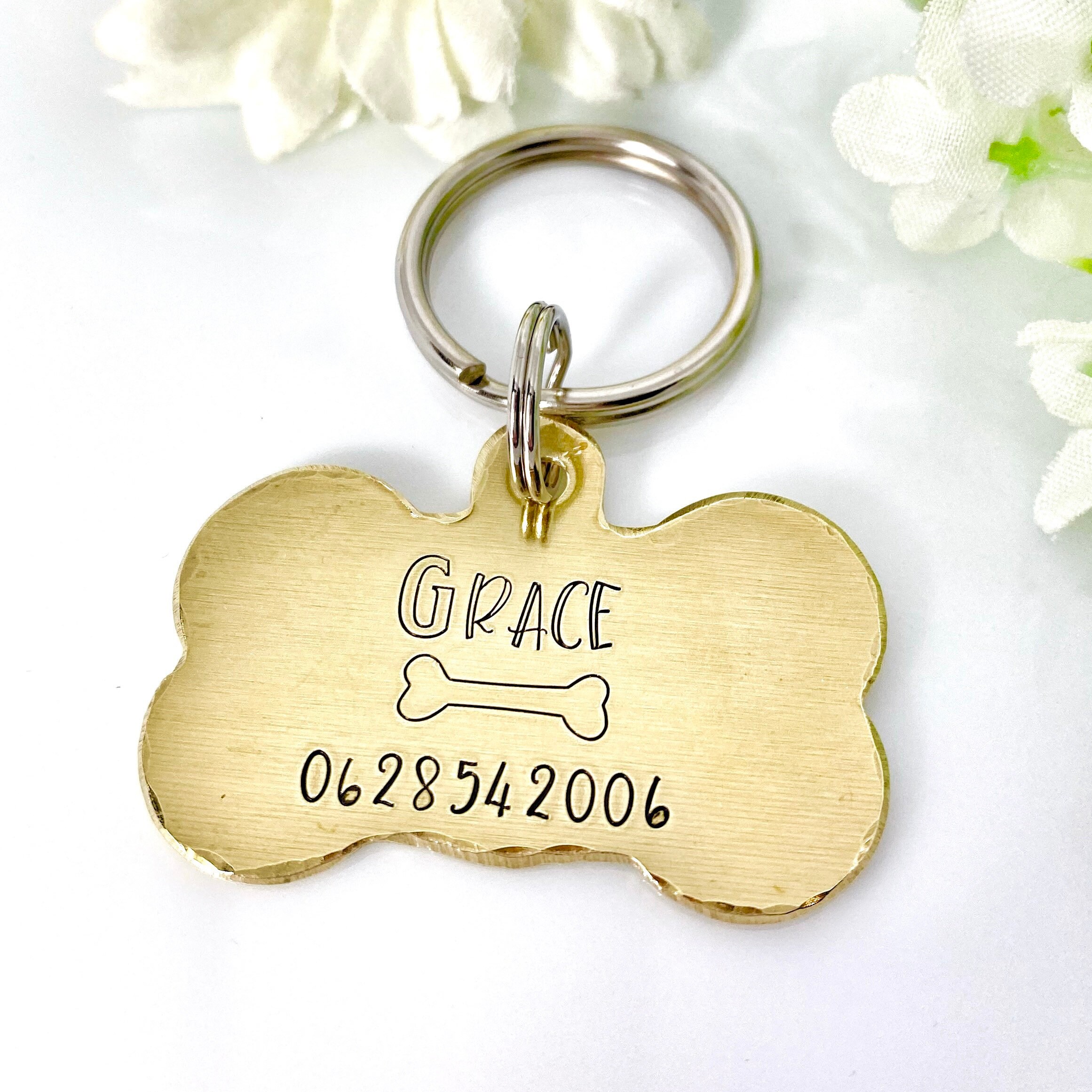 Médaillon d'identité Chien, Médaillon Personnalisé, Médaille Chien Cuivre, Gravure Identité Coeur en