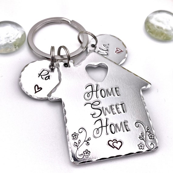 Porte-clés de maison en bois gravé, porte-clé design home sweet home