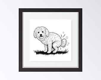 Doodle Dog Pooping Black and White Unframed Art Print