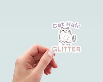 Cat Glitter Sticker, Hand-Drawn Vinyl Decal