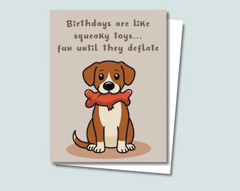 Squeaky Toy Dog Birthday Card — Funny Hand-Drawn Greeting Card