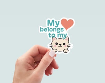 Heart Cat Sticker, Hand-Drawn Vinyl Decal