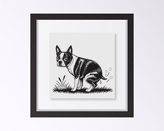 Boston Terrier Dog Pooping Unframed Bathroom Art Print