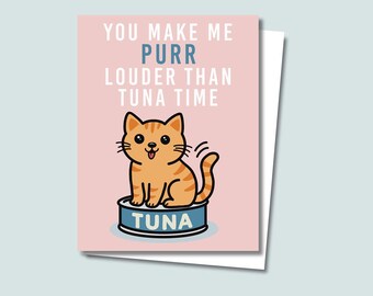 Tuna Time Cat Valentine's Day Card — Funny Hand-Drawn Greeting Card