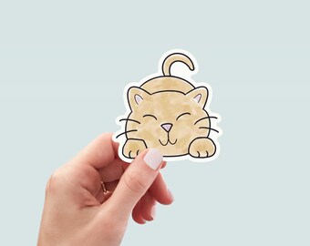 Meditating Cat Sticker - Hand-Drawn Vinyl Sticker