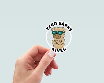 Zero Barks Dog Sticker, Hand-Drawn Vinyl Decal