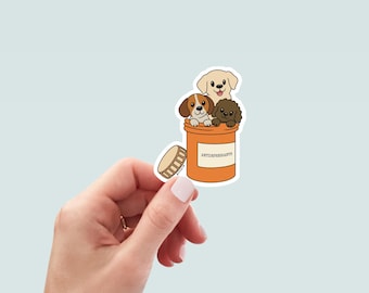 Antidepressant Dog Sticker, Hand-Drawn Vinyl Decal