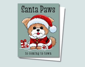 Santa Paws Holiday Christmas Card — Hand-Drawn Greeting Card