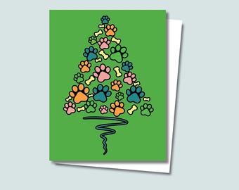 Paw Print Christmas Tree Holiday Card — Hand-Drawn Greeting Card