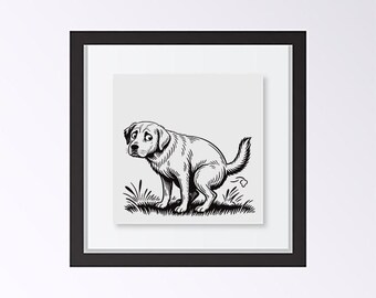 Labrador Dog Pooping Black and White Unframed Art Print