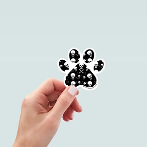 Halloween Dog Paw Sticker, Skull & Bones Art, Hand Drawn Vinyl Decal for Pet Lovers