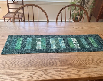 Green batik table runner