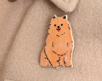 Pomeranian Dog Pin - Handmade ceramic porcelain brooch for dog lovers, cute gift & free shipping