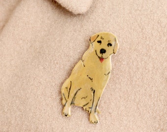 Golden Lab Dog Pin - Handmade ceramic porcelain brooch for dog lovers, cute gift & free shipping