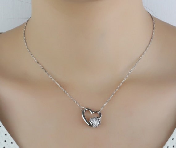◆ENGBROX◆ silver925 sweet heart necklace Large Heart Necklace, Silver Heart Necklace, Long Silver