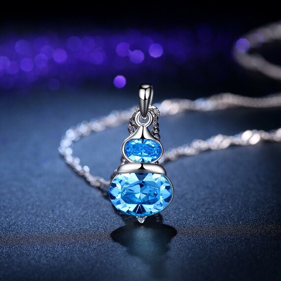 Blue Swarovski Element Lucky Gourd Crystal Pendant Necklace for Women Etsy