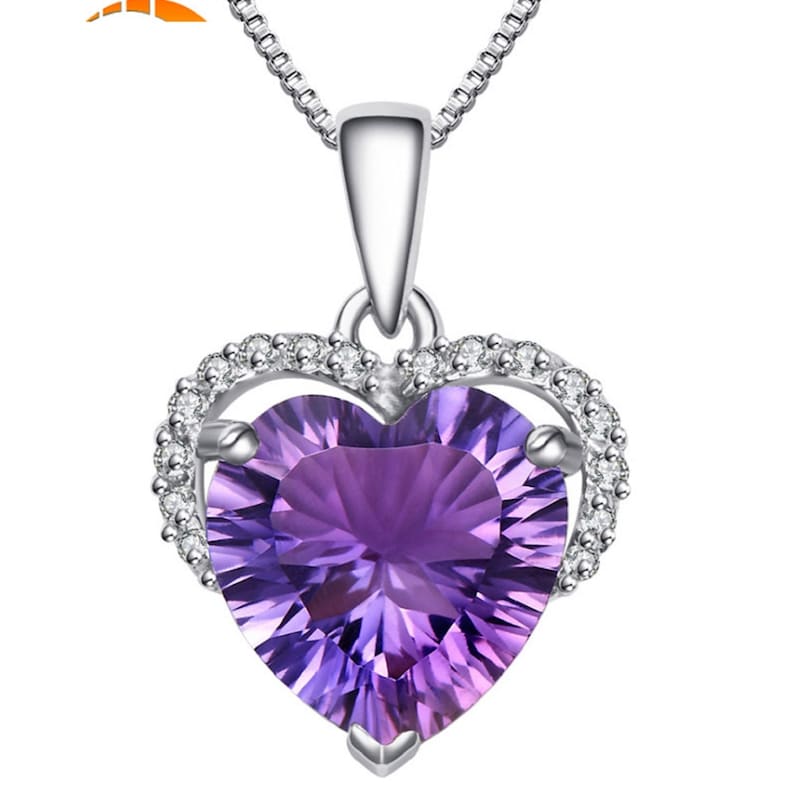 S925 Sterling Silver Purple Heart Pendant with Necklace Etsy