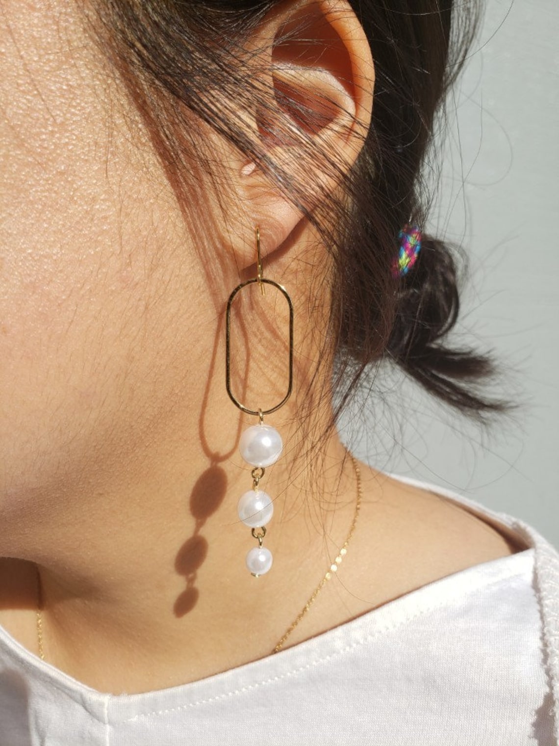 EEC23BGPLP Gold Dangle Polished Pearl Earrings main image 0