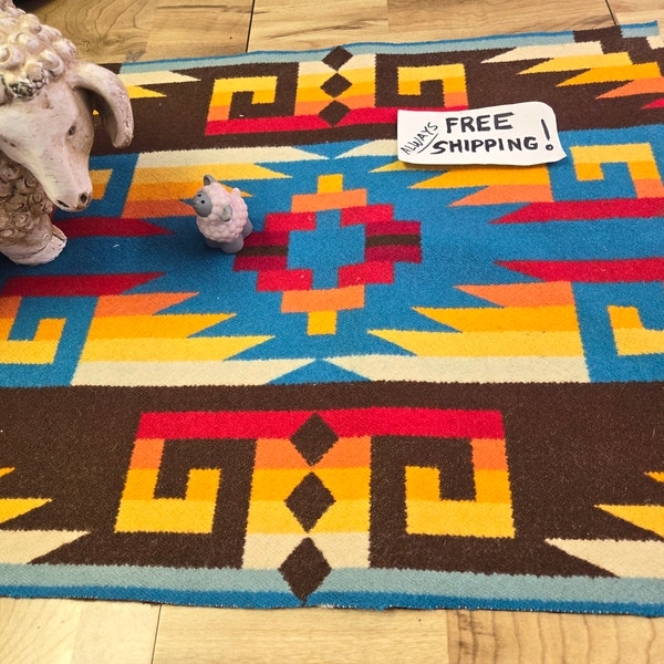 pnw wool Southwesteren Wool "Remnant"  fabric blanket wt. piece! Native aztec tribal southwestern please favorite my shop. Free shipping.