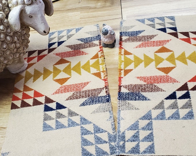Pnw Wool REMNANT Southwestern Wool Fabric Blanket Piece. 2 Pieces ...