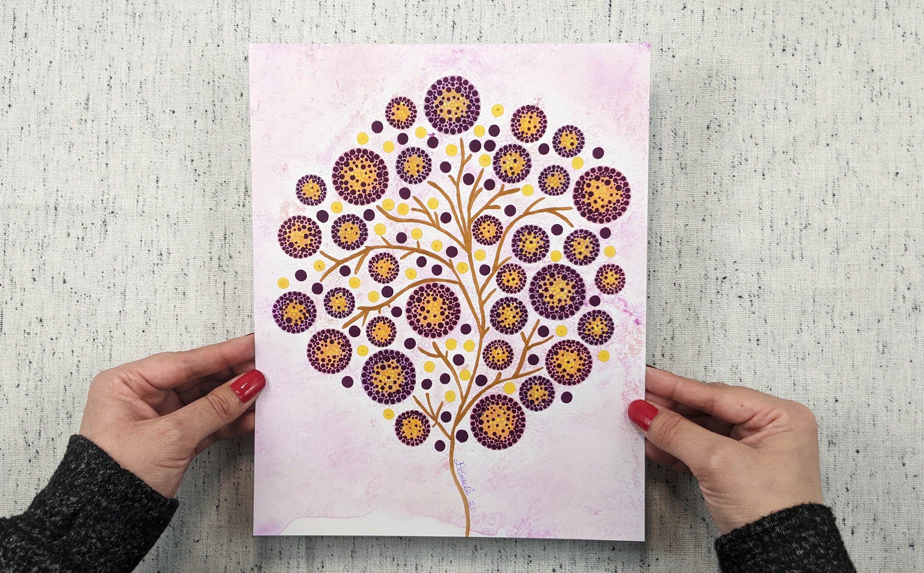 Purple Tree Dot Art Print