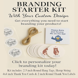 Etiquetas colgantes personalizadas con logotipo para pequeñas empresas: etiquetas de marca para embalajes, comercio minorista, ropa y regalos. Kit de inicio.