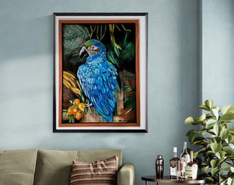 Blue Parrot Canvas Painting