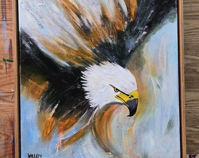 Featured listing image: Eagle Soaring Painting, American Bird Art