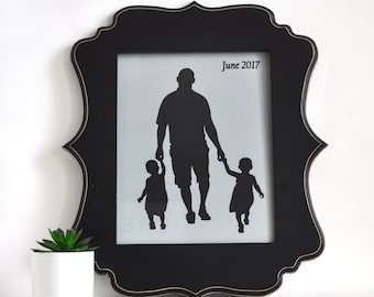 8x10 inch Custom Traditional Silhouette Portrait of 2-3 Full Body Children and/or Adults; 23 Color Options