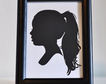 Black and White Custom Traditional Silhouette Portrait of a Child or Adult's Profile; Silhouette Cut out of Card Stock Paper