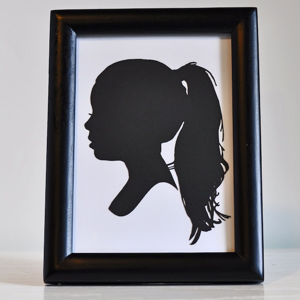 Black and White Custom Traditional Silhouette Portrait of a Child or Adult's Profile; Silhouette Cut out of Card Stock Paper