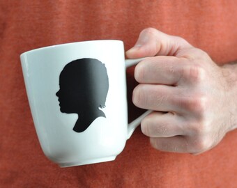 Coffee Mug with Custom Silhouette;  Child's silhouette coffee mug is the perfect gift for Christmas. Option of #1 DAD; Father's Day Gift