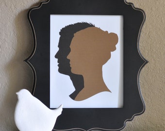 8x10 Layered Traditional Silhouette Portraits of Adult or Child's Profile; Choice of 23 Colors; Anniversary Gift; Wedding Gift; Parents