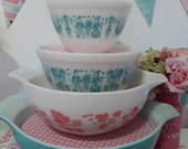 Pyrex bowl display stacking solution vintage pyrex bowls pink and white polkadots