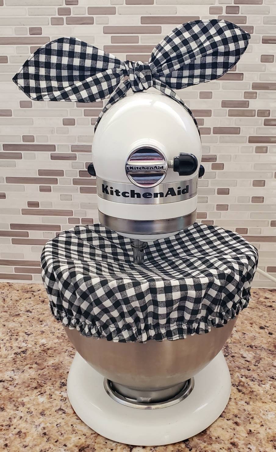 Kitchenaid Cover Black and white Gingham Bowl Cover/Bowl and Bow Combo