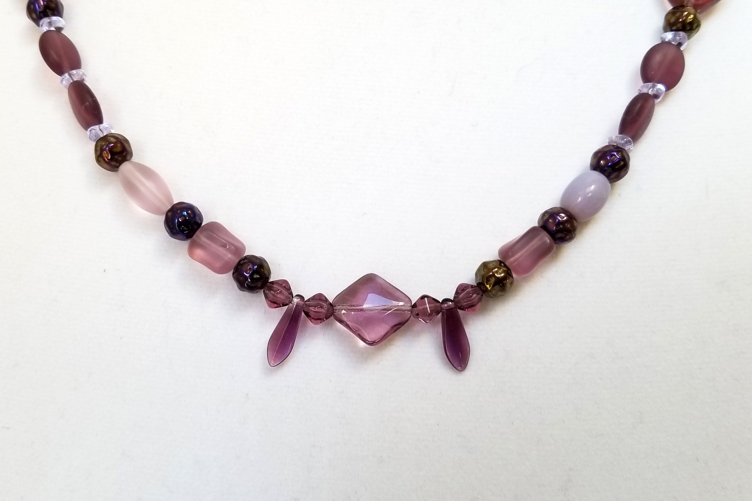 Purple Czech Glass Bead Necklace / Purple Glass Bead Necklace / Purple