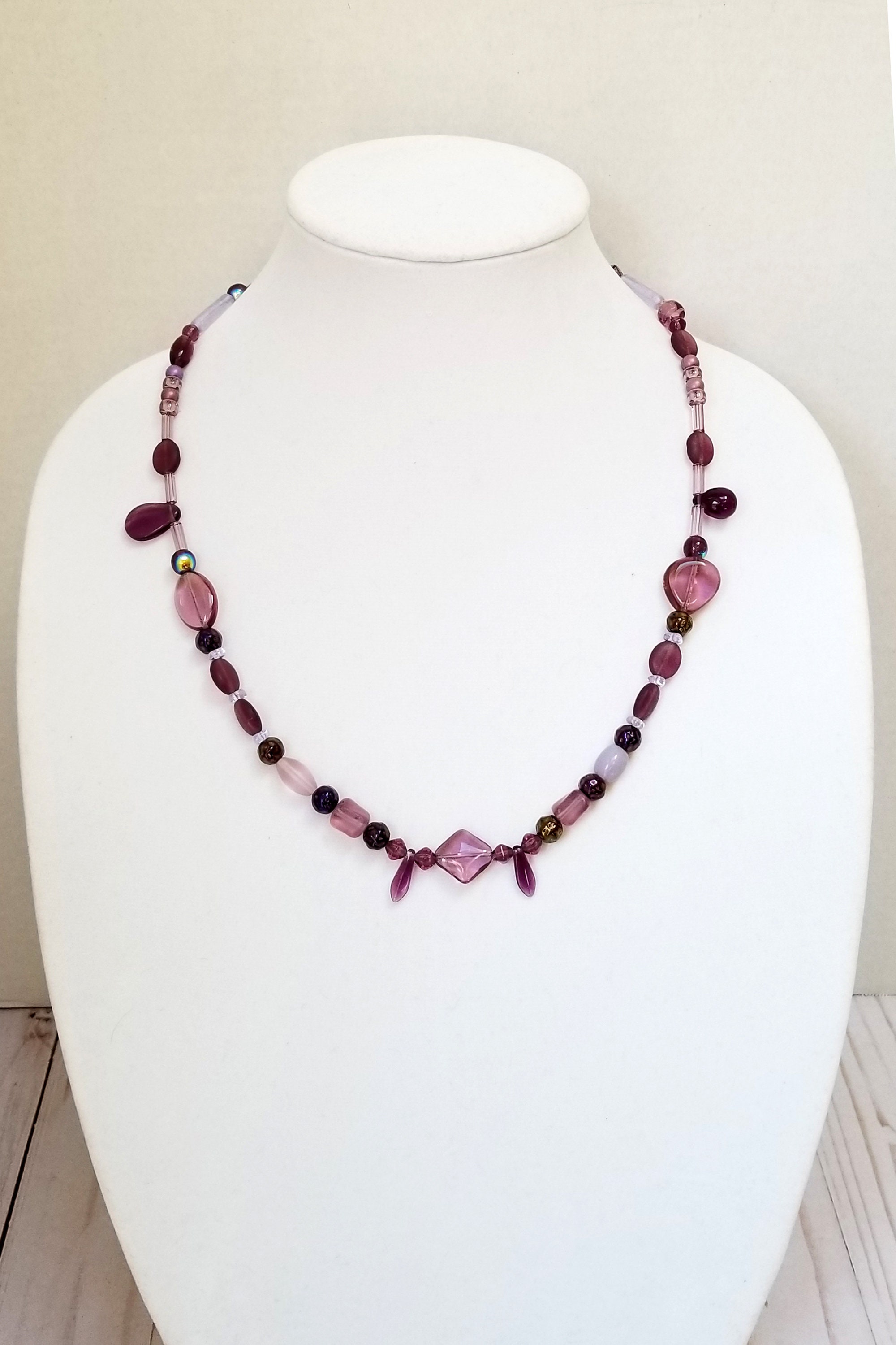 Purple Czech Glass Bead Necklace / Purple Glass Bead Necklace / Purple