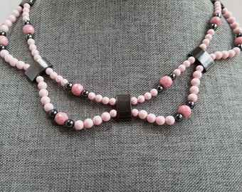 Pink Swarovski Pearl Necklace, Glass Pearl Necklace, Two Strand Pearl Necklace, Pink Pearl Necklace, Pastel Pink Necklace, Spring Necklace