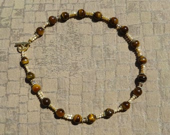 Tigers Eye Beads, Mother of Pearl Beads, Swarovski Crystal Beads and Gold Beads Necklace, One of a Kind Necklace