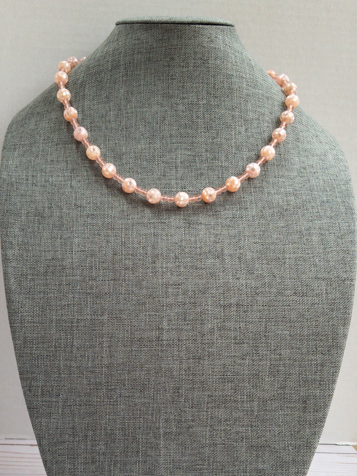 Pink Shell Bead Necklace, Pink Glass Bead Necklace, Spring Necklace ...