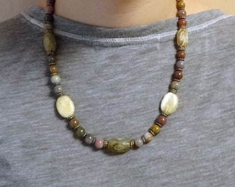 Jade Beads, Jasper Beads and Agate Beaded Necklace / Fall Necklace / Autumn Necklace